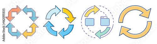 Colorful circular arrow diagrams illustrating flow, process, and iterative loops in business