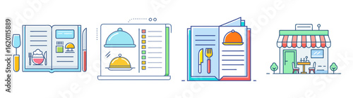 Restaurant menu and service concept showcasing diverse dining experiences with shop front