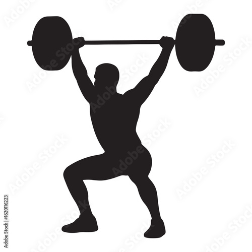 Weightlifter in squat position with bold circular backdrop