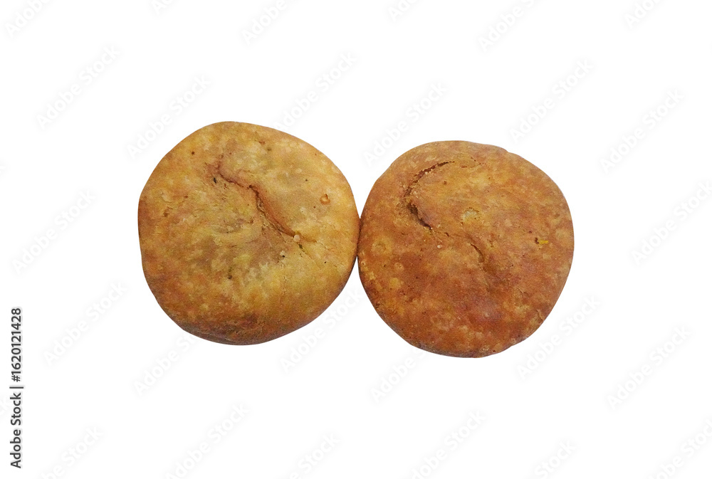 Fototapeta premium Kachori is a Flat spicy snack from India also spelled as kachauri and kachodi on white background 