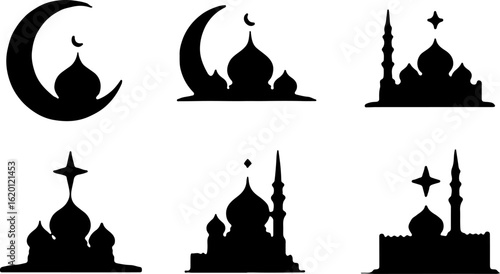 "Islamic Crescent Symbols with Arabic Calligraphy"