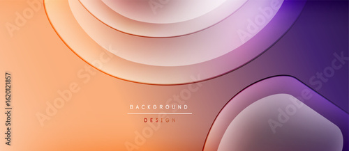 Abstract background features flowing shapes, gradient colors. Orange, purple hues blend smoothly creating modern design. Minimalist aesthetic.