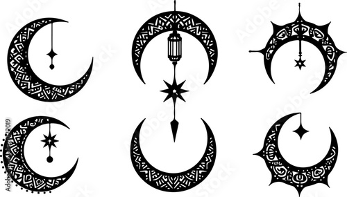 "Islamic Crescent Symbols with Arabic Calligraphy"