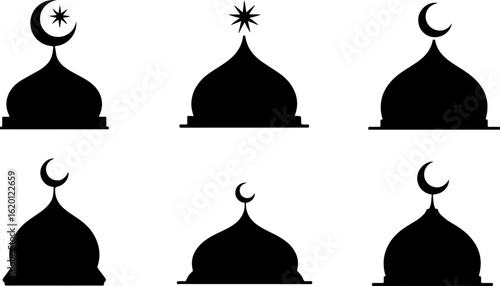 "Islamic Crescent Symbols with Arabic Calligraphy"