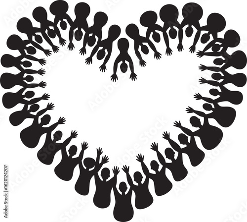 Silhouette of People Forming Heart Shape on Transparent Background for Unity and Support