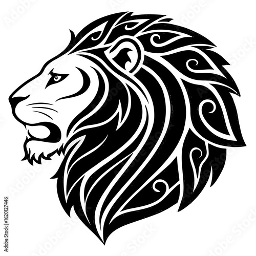 Wallpaper Mural Vector Highly Detailed Black White Lion Head Illustration - Symmetrical Front View Bold Sharp Lines Intricate Mane Tribal Tattoo Style White Background Torontodigital.ca
