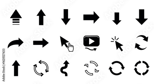 Icon set vector art of set of arrow and navigation icons isolated on white background