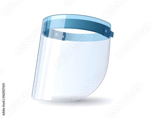 A clear plastic face shield with a blue strap, providing essential personal protection. Medical safety equipment isolated on white. Vector graphic.
