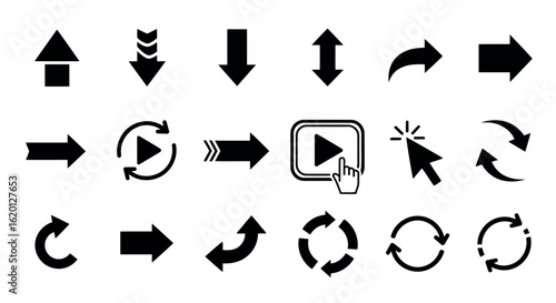 Icon set vector art of collection of various arrow icons isolated on white background