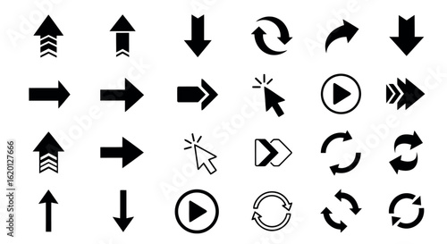 Icon set vector art of various arrow icons isolated on white background