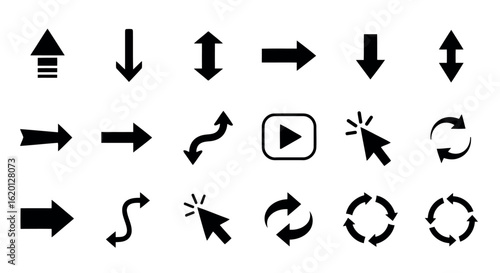 Icon set vector art of collection of various arrow icons isolated on white background
