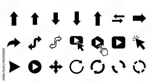 Icon set vector art of set of modern arrow and cursor icons isolated on white