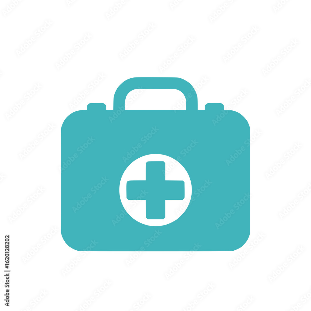 solid teal-colored first aid box icon with plus sign, modern minimalist design, white background solid teal-colored first aid box icon with plus sign, modern minimalist design, white background