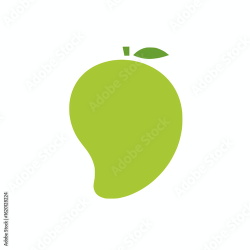 solid lime green abstract mango shape with flat design, tropical fruit theme, white background