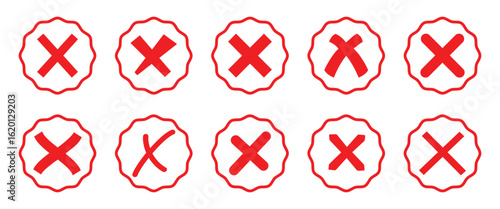 Vector of Red Wrong buttons Icon Set, Depicting Red Cross, Red cross vector illustration