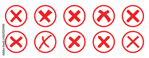 Vector of Red Wrong buttons Icon Set, Depicting Red Cross, Red cross vector illustration
