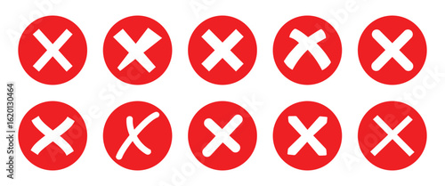 Vector of Red Wrong buttons Icon Set, Depicting Red Cross, Red cross vector illustration