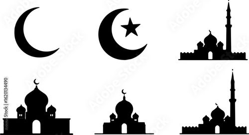 "Islamic Crescent Symbols with Arabic Calligraphy"