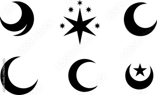 "Islamic Crescent Symbols with Arabic Calligraphy"