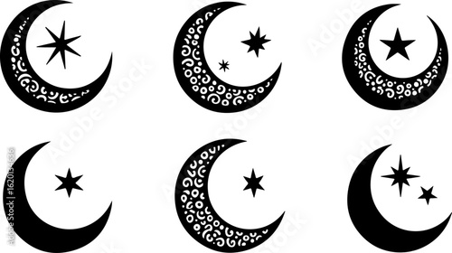 "Islamic Crescent Symbols with Arabic Calligraphy"