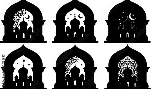 "Islamic Crescent Symbols with Arabic Calligraphy"