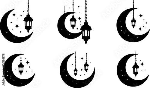 "Islamic Crescent Symbols with Arabic Calligraphy"