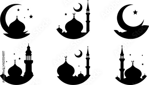 "Islamic Crescent Symbols with Arabic Calligraphy"