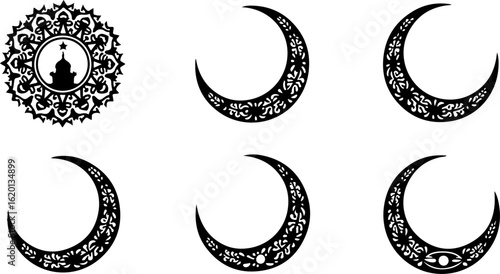 "Islamic Crescent Symbols with Arabic Calligraphy"