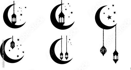 "Islamic Crescent Symbols with Arabic Calligraphy"