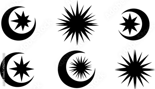 "Islamic Crescent Symbols with Arabic Calligraphy"