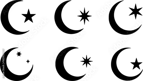 "Islamic Crescent Symbols with Arabic Calligraphy"