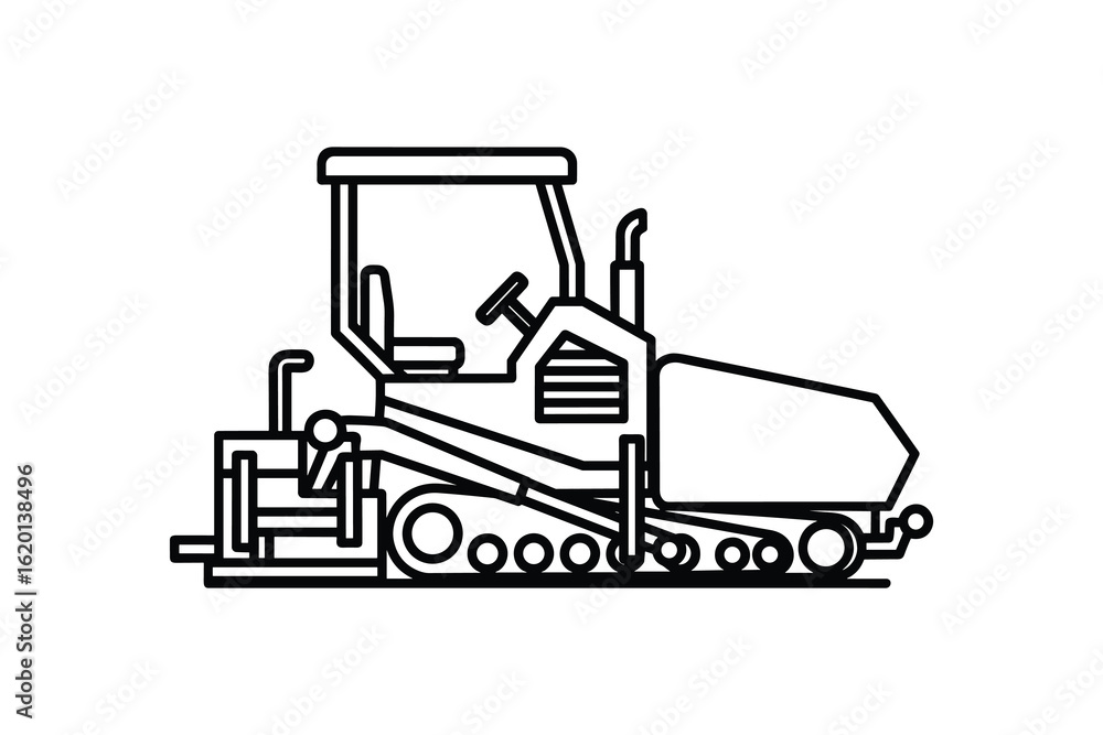Asphalt Paver Machine Outline, Road Construction Equipment Vehicle, Black and White Icon, Vector Illustration Asphalt Paver Machine Outline, Road Construction Equipment Vehicle, Black and White Icon, Vector Illustration