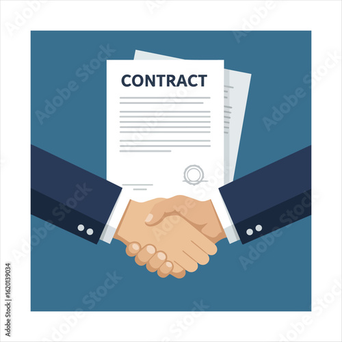 Business handshake deal agreement with approved check mark icon