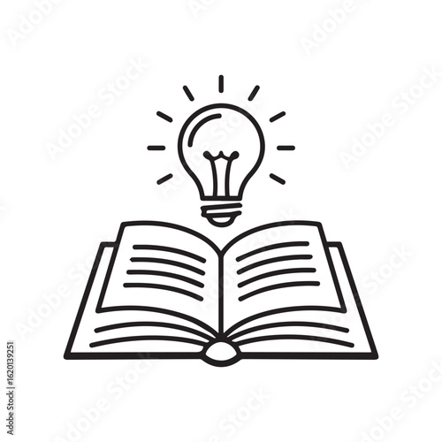 Open book with glowing light bulb symbolizing knowledge and learning