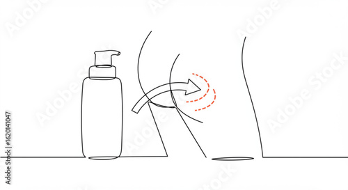 Outline vector illustration of hips and buttocks and lotion bottle