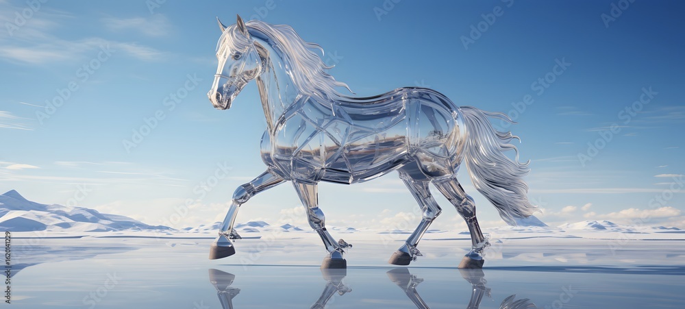 Fototapeta premium Beautiful crystal horse, dreamy style, generative AI