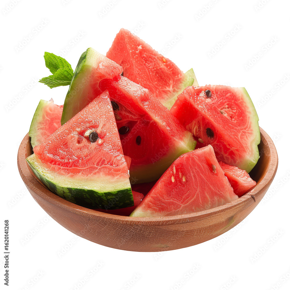 Fresh watermelon slices in a wooden bowl Fresh watermelon slices in a wooden bowl