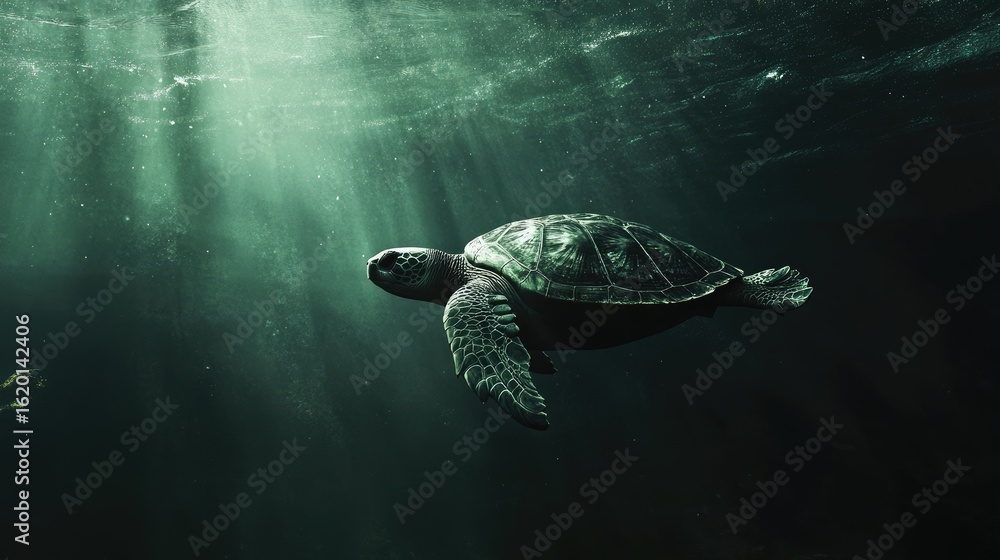 Obraz premium Sea Turtle Underwater: Graceful Aquatic Life in Ocean Depths