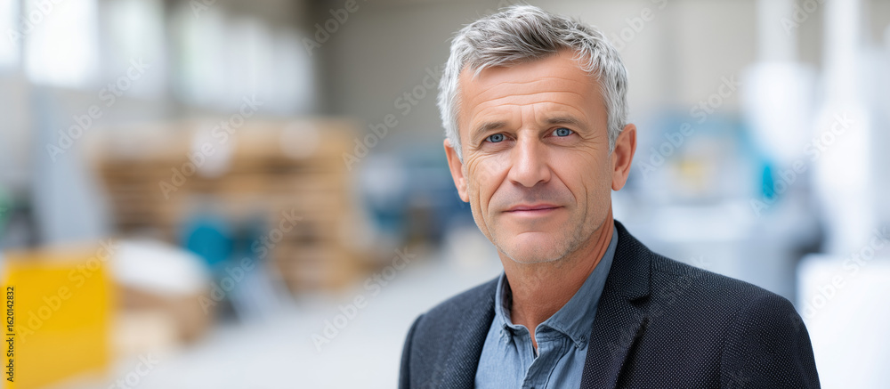 Fototapeta premium A confident senior business man posing at a factory