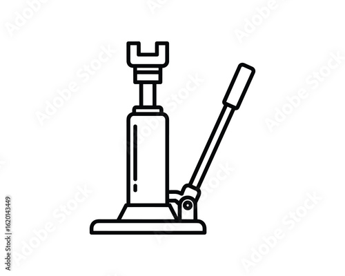 Black outline hydraulic jack, vehicle lifting tool, garage equipment, automotive repair, Vector Illustration.