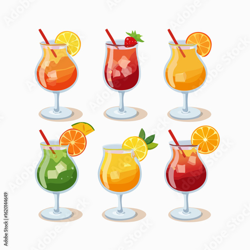 Vector set of  popular cocktails with glasses