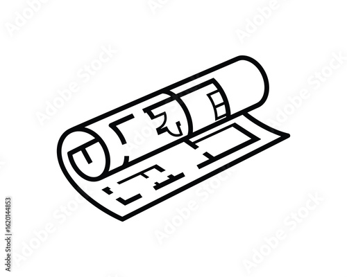 Blueprint Architectural Plan Roll Outline Icon Design for Construction and Interior Planning, Vector Illustration