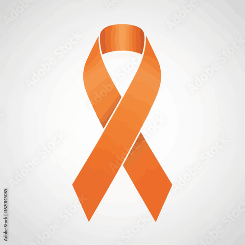 A simple orange ribbon symbol, representing awareness and support for a cause.
