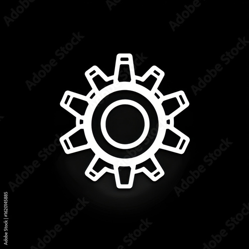 White and black logo featuring a gear wheel.