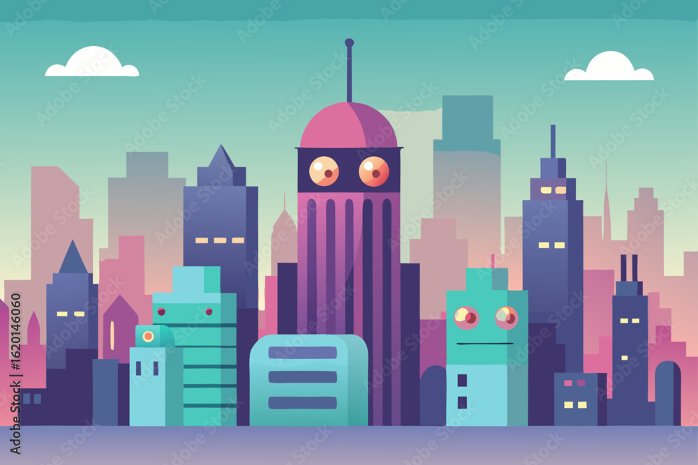 Fototapeta premium Minimalist Cityscape Vector with a Starfield Sky