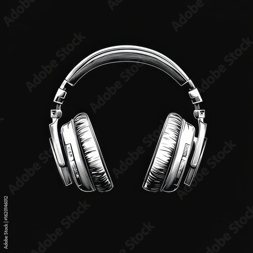 Pair of headphones on black background.