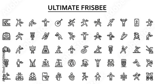 Ultimate Frisbee Sport Icons - Solid Black Team Game Symbols