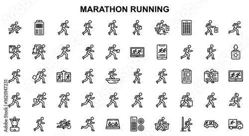 Marathon Running Icons - Solid Black Sport & Endurance Symbols