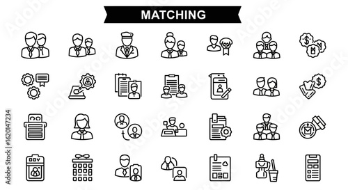 Matching & Pairing Icons - Solid Black Connection Symbols
