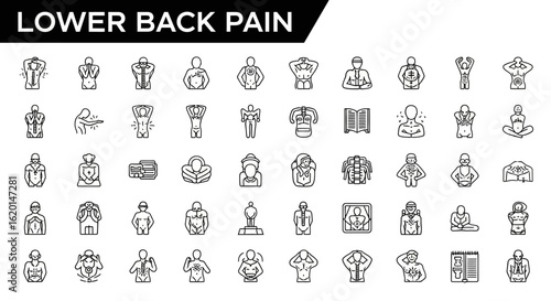 Lower Back Pain Icons - Solid Black Medical & Health Symbols